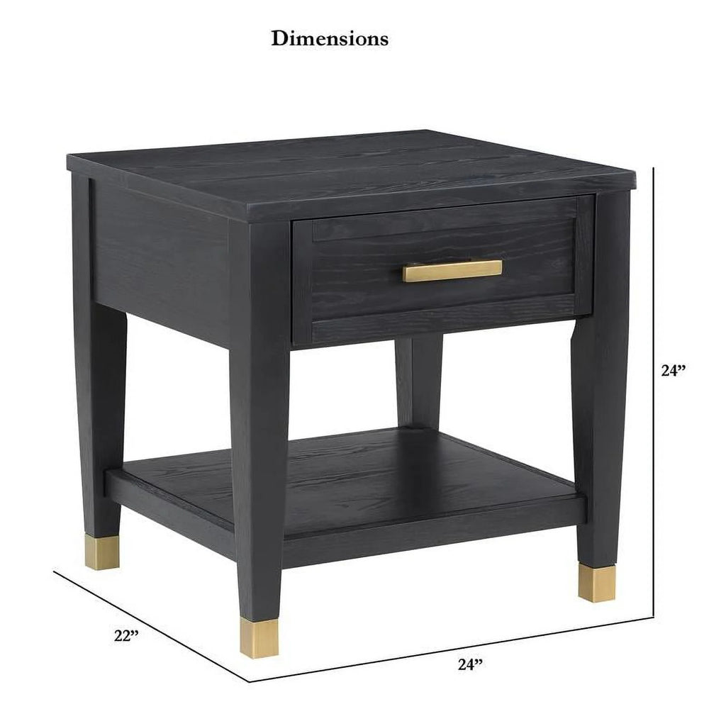 Rubbed Charcoal Wood 1-drawer End Table V26340
