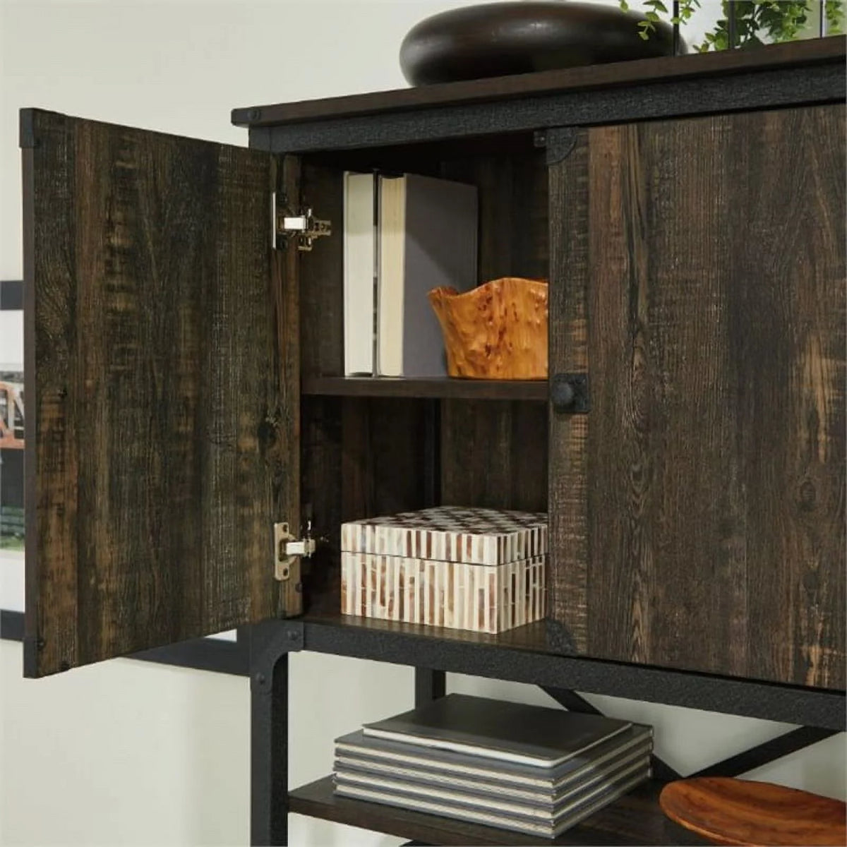 Engineered Wood Library Hutch in Carbon Oak Finish L1213