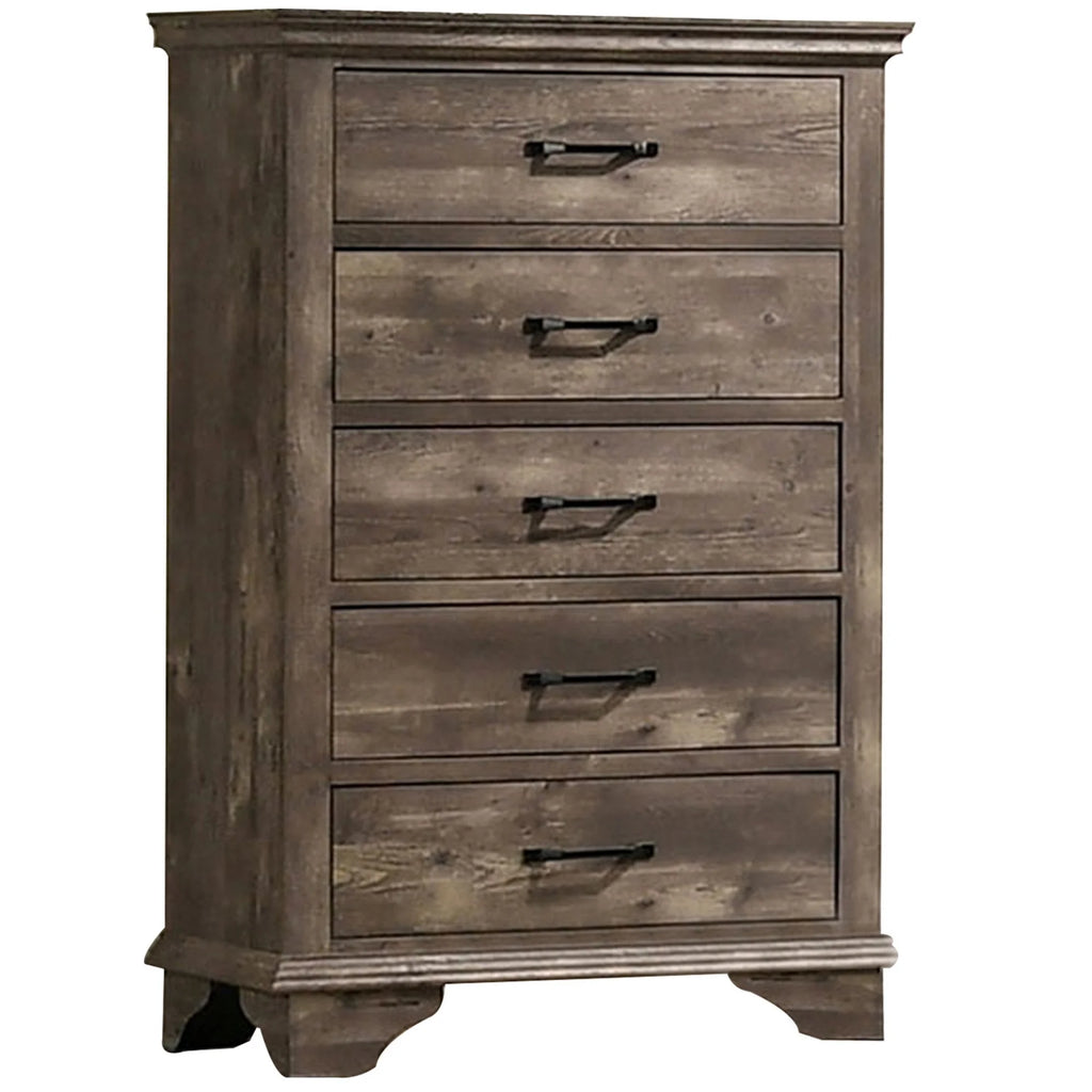 5 Gliding Drawers Rustic Gray Solid Wood Dresser Chest M6242
