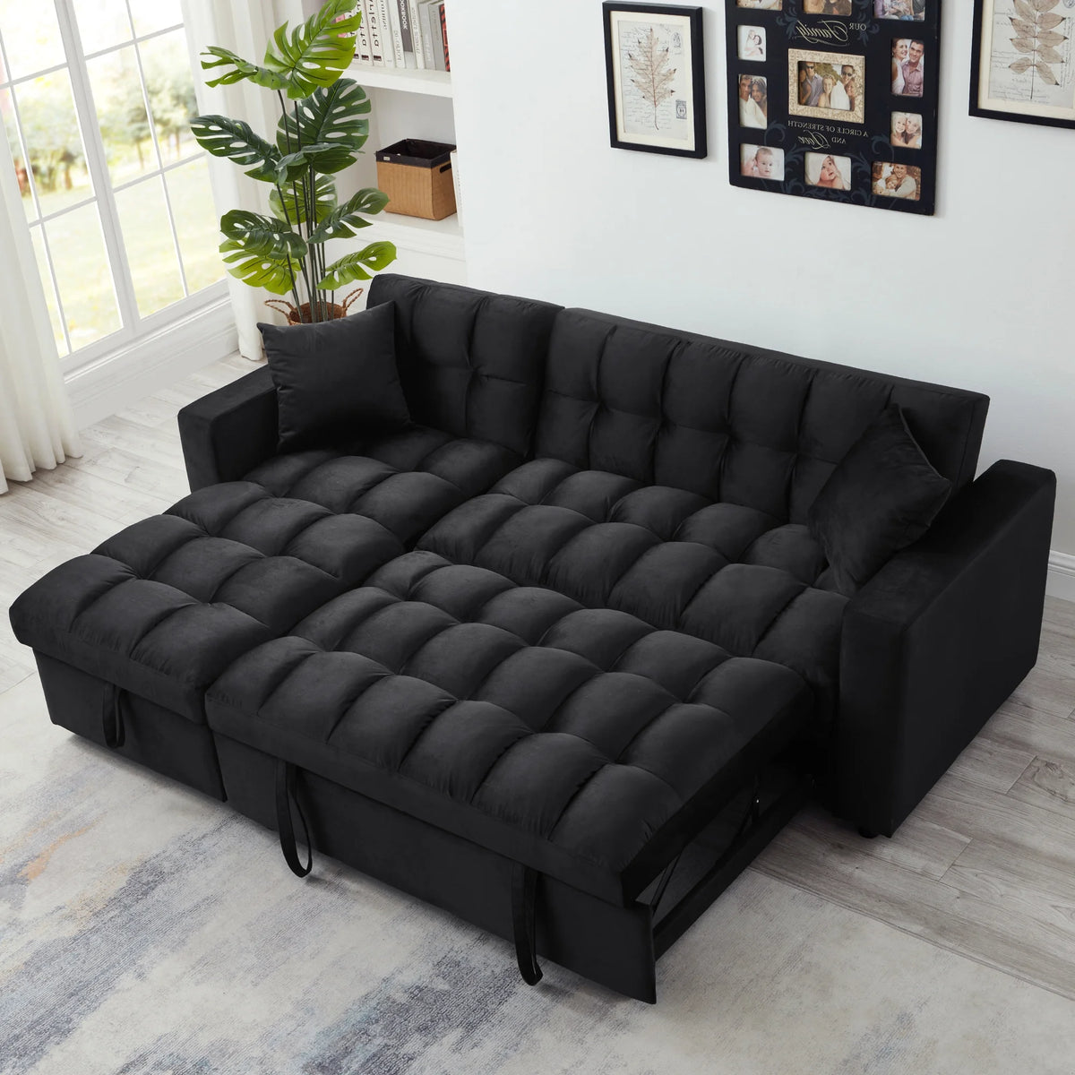 Velvet L Shaped Sleeper Sofa with Storage Chaise N420