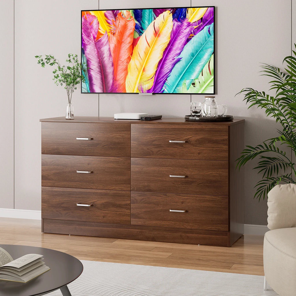 Black 6 Drawer Wood Double Dresser A1376