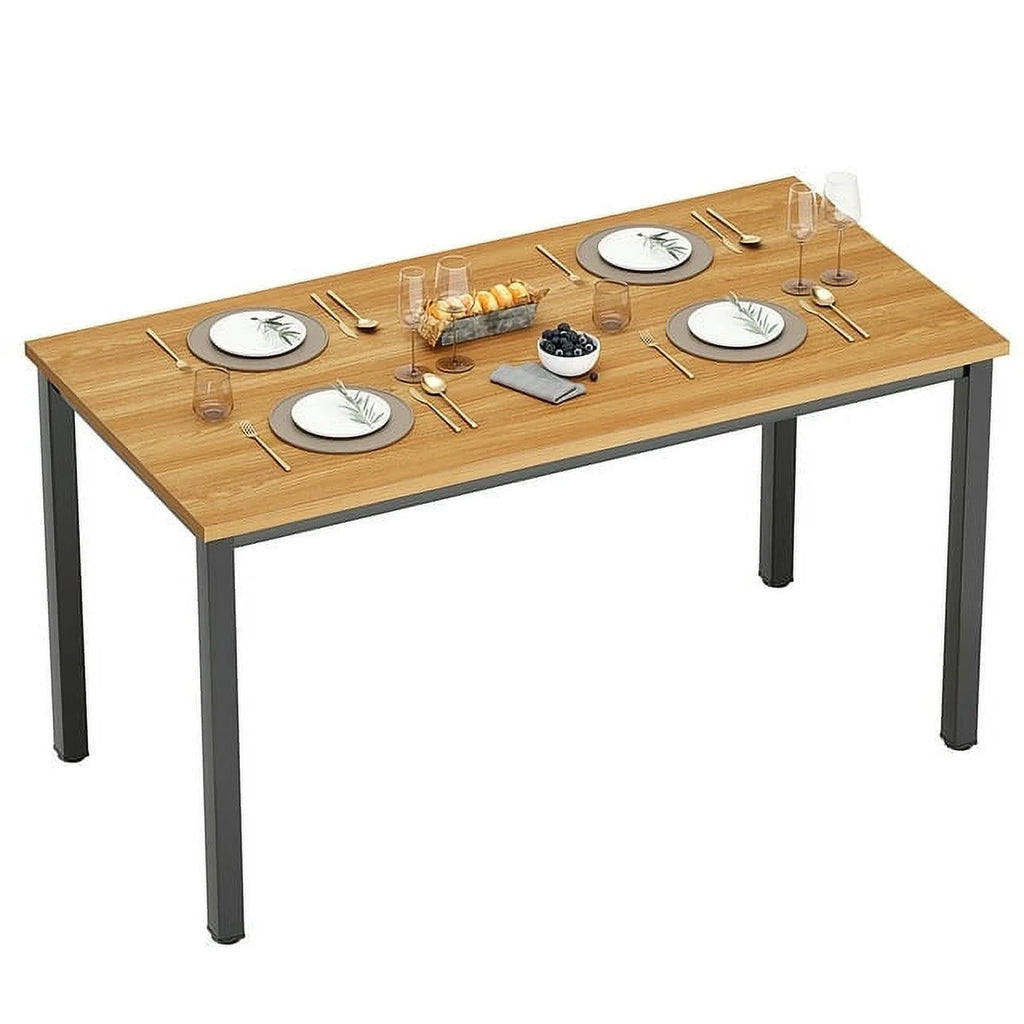 55 inch Teak Black Wood Office Desk with Metal Frame P8290
