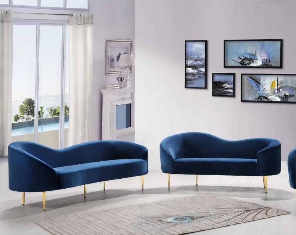 Navy Velvet 2Pcs Sofa & Loveseat Set Y922509