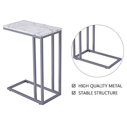 C-Shape Faux Marble Side Table with Metal Frame L313