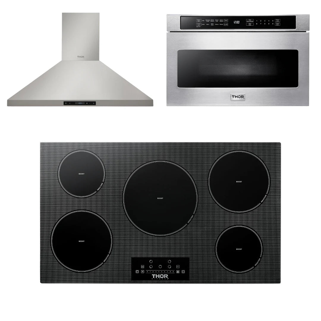 36 Induction Cooktop, Range Hood, Microwave T90047