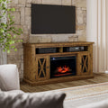 Rustic Solid Pine Storage Console TV Stand with Electric Fireplace Q637178
