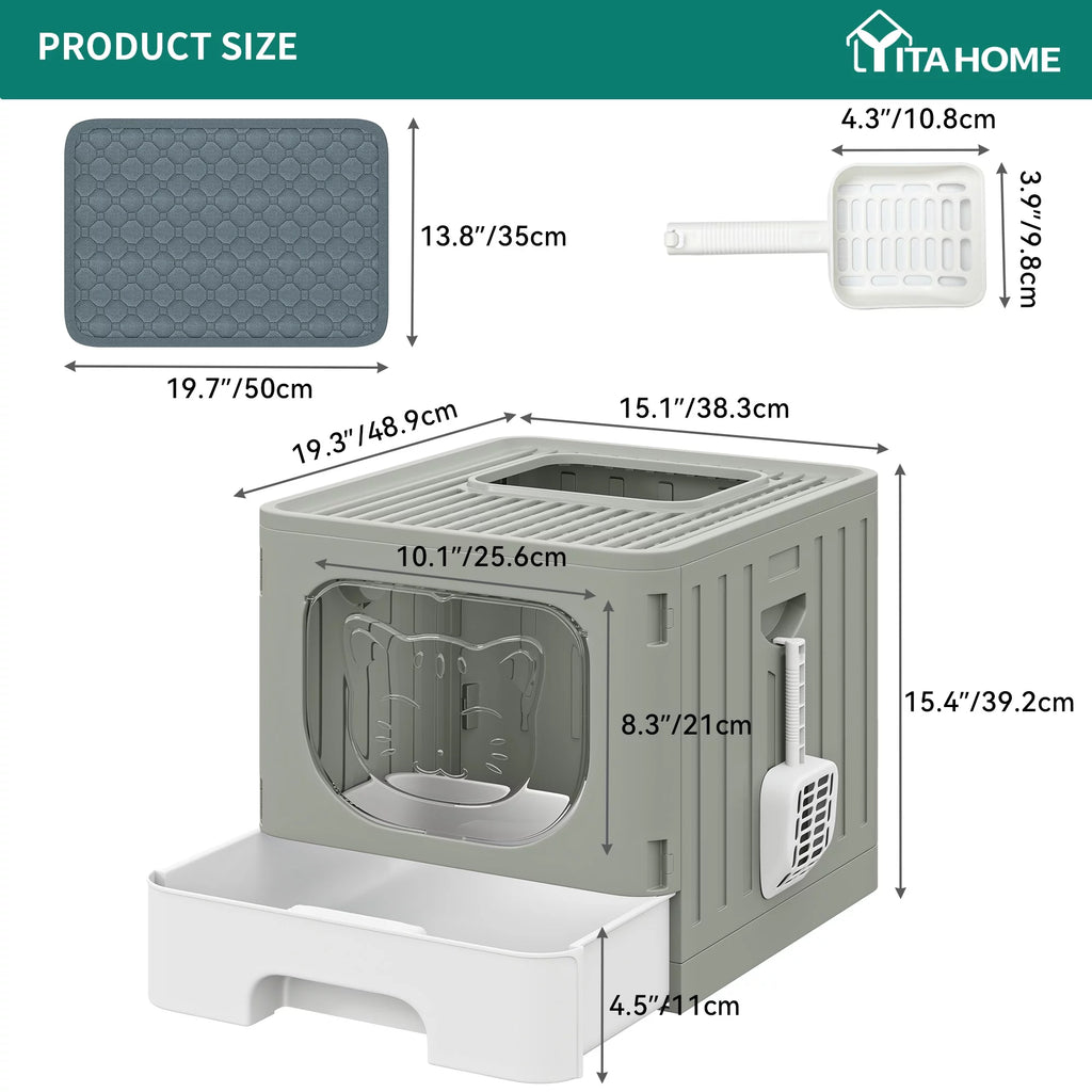 Large Enclosed Cat Litter Box with Cushion & Litter Scoop V2149