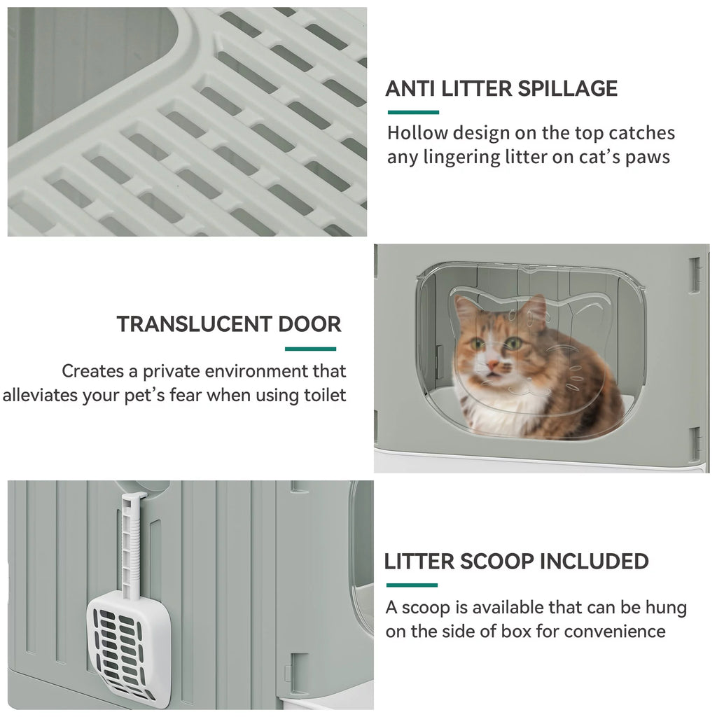 Large Enclosed Cat Litter Box with Cushion & Litter Scoop V2149