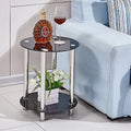 2-Tier Glass Top Chrome Finish Round End Table E8808