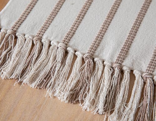 Cotton and Linen Woven Table Runner with Tassels I7755
