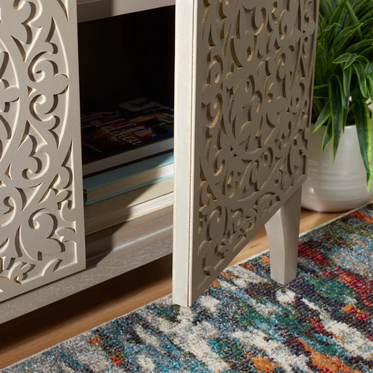 2-Door 2-Shelf Chest Antique Grey Z919352