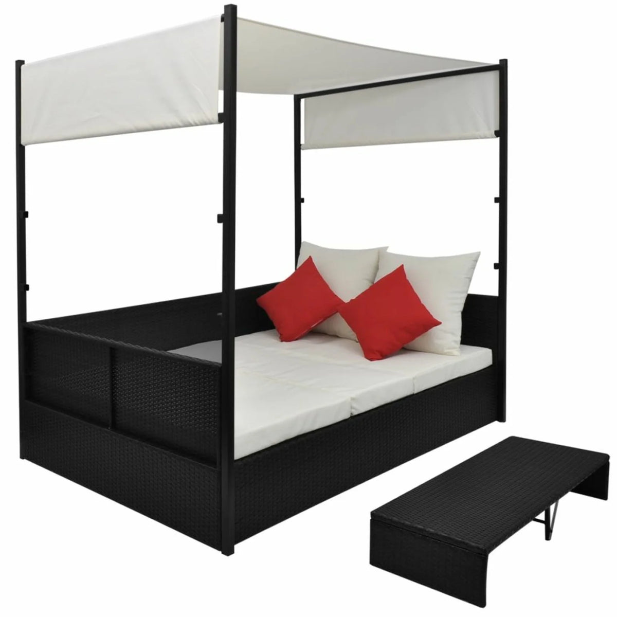 Black Poly Rattan Patio Bed with Canopy E2587