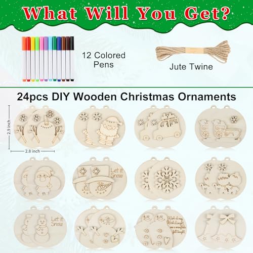 24 Pcs DIY Wooden Christmas Ornaments Painting Kit G32586