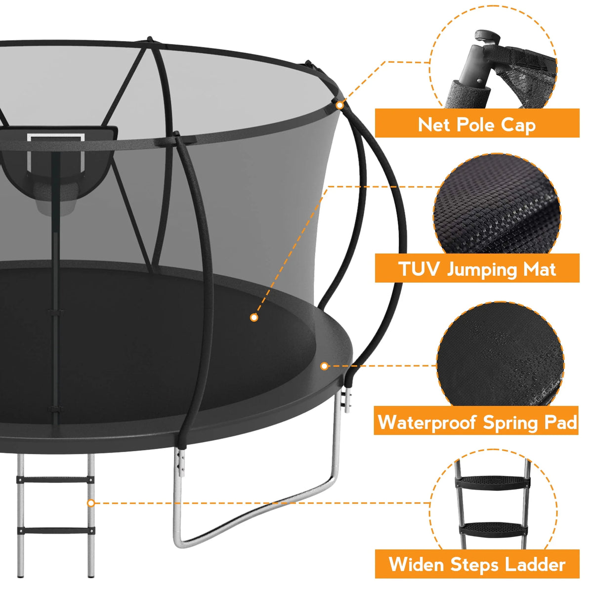 10FT 12FT 14FT 16FT Trampoline with Basketball Hoop & Light U788380