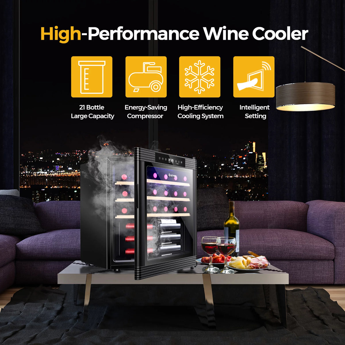 21 Bottle Compressor Wine Cooler Refrigerator Black Y638