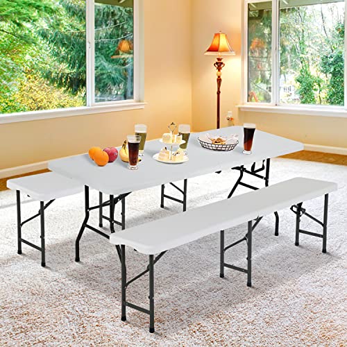 6FT Folding Bench with Carrying Handle, White F886371