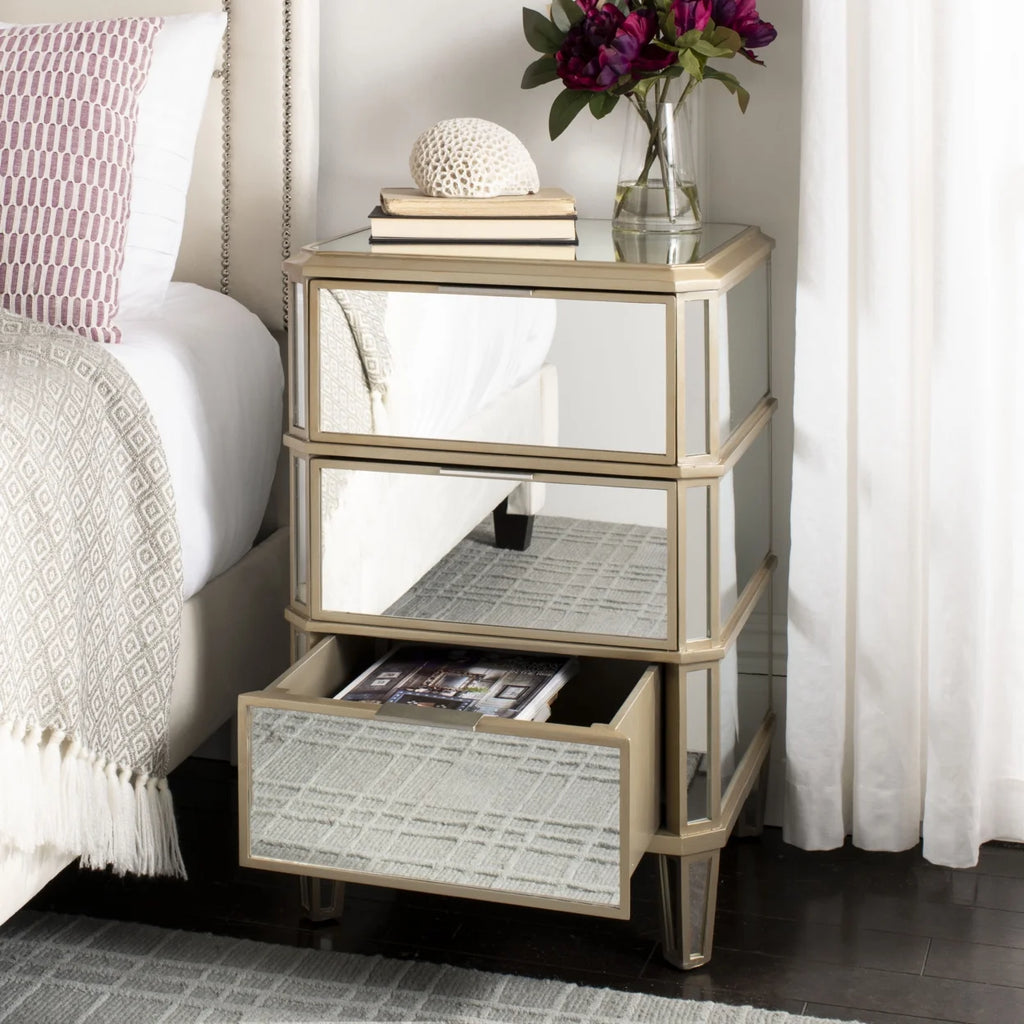 3-Drawer Mirrored Nightstand L9704