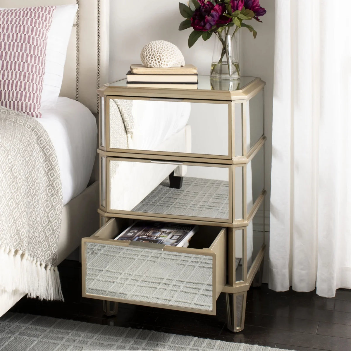 3-Drawer Mirrored Nightstand L9704