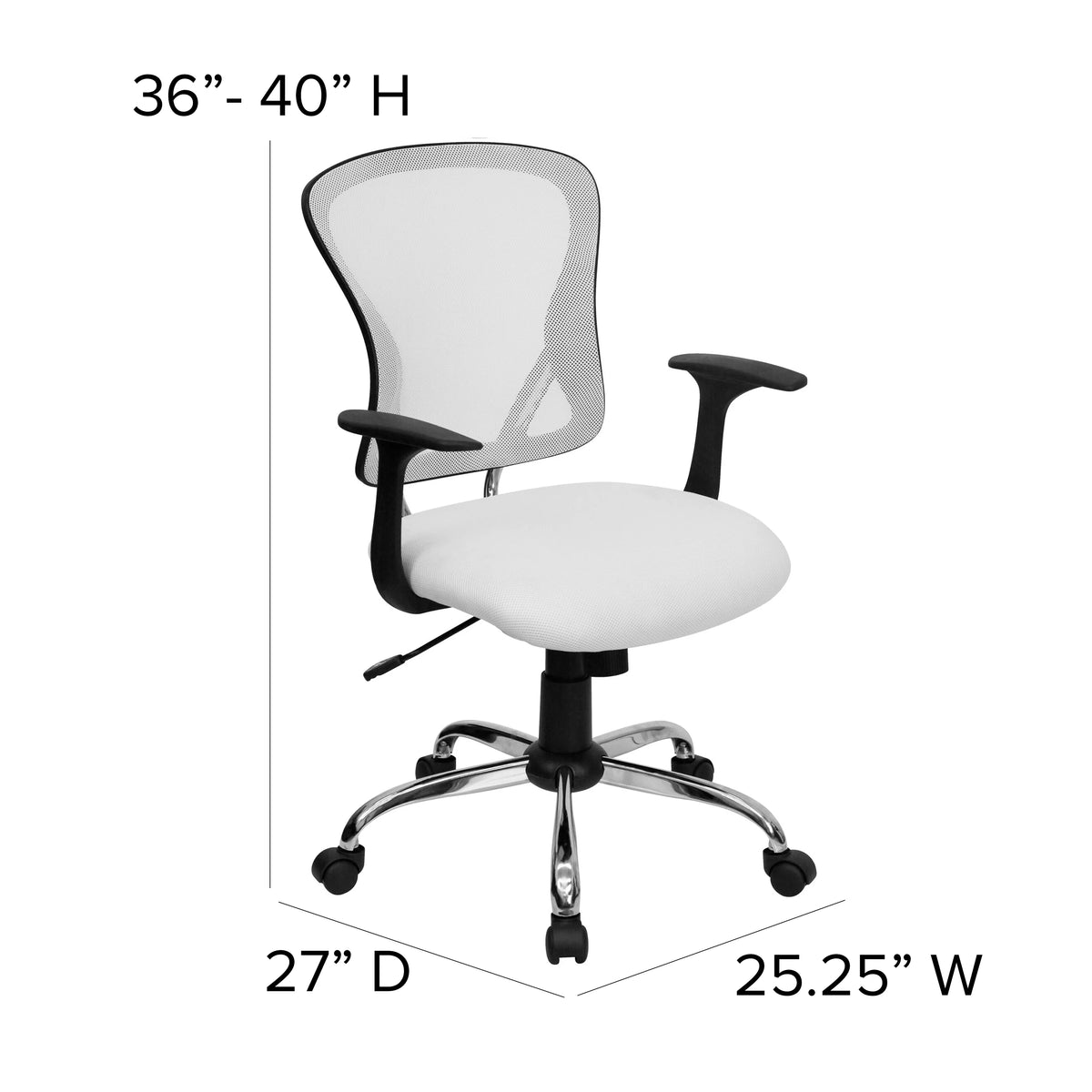 White Mesh Swivel Task Office Chair with Chrome Base and Arms D912819