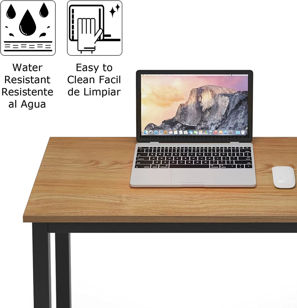 55 inch Teak Black Wood Office Desk with Metal Frame P8290