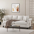 Beige and Dark Brown Fabric 3 Seater Sofa with Nailhead Trim E5387