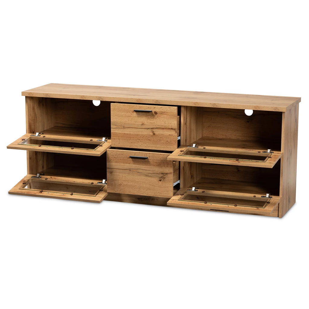 Oak Brown Finished Wood 2-Drawer TV Stand C570