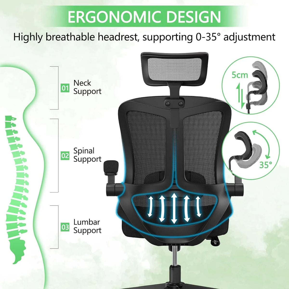 Khaki Ergonomic Mesh Computer Chair with Lumbar Support Y933084