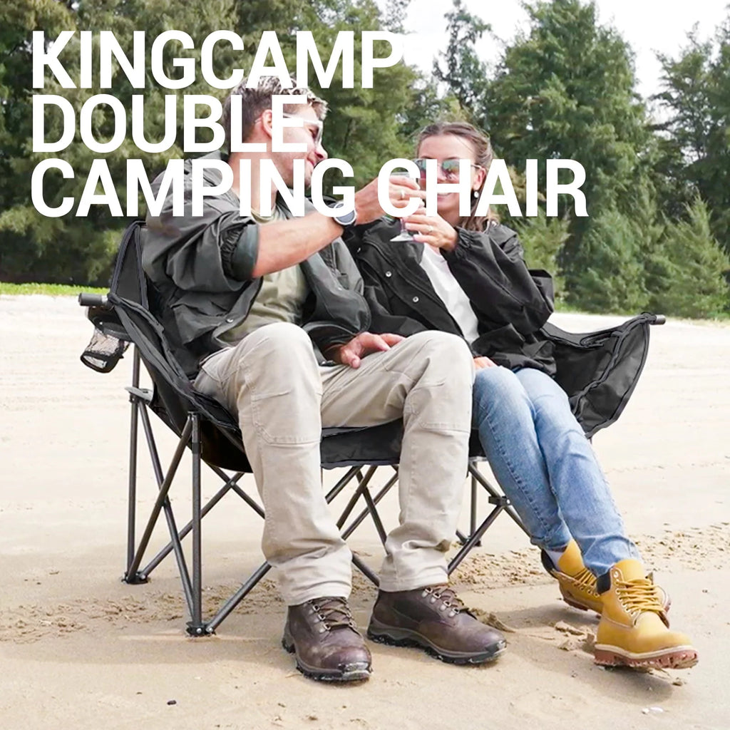Kingcamp Loveseat Camping Chair for Adult Double Camping Chair Folding Chair for Two People Heavy Duty Support Up to 440 lbs（Black） O2502