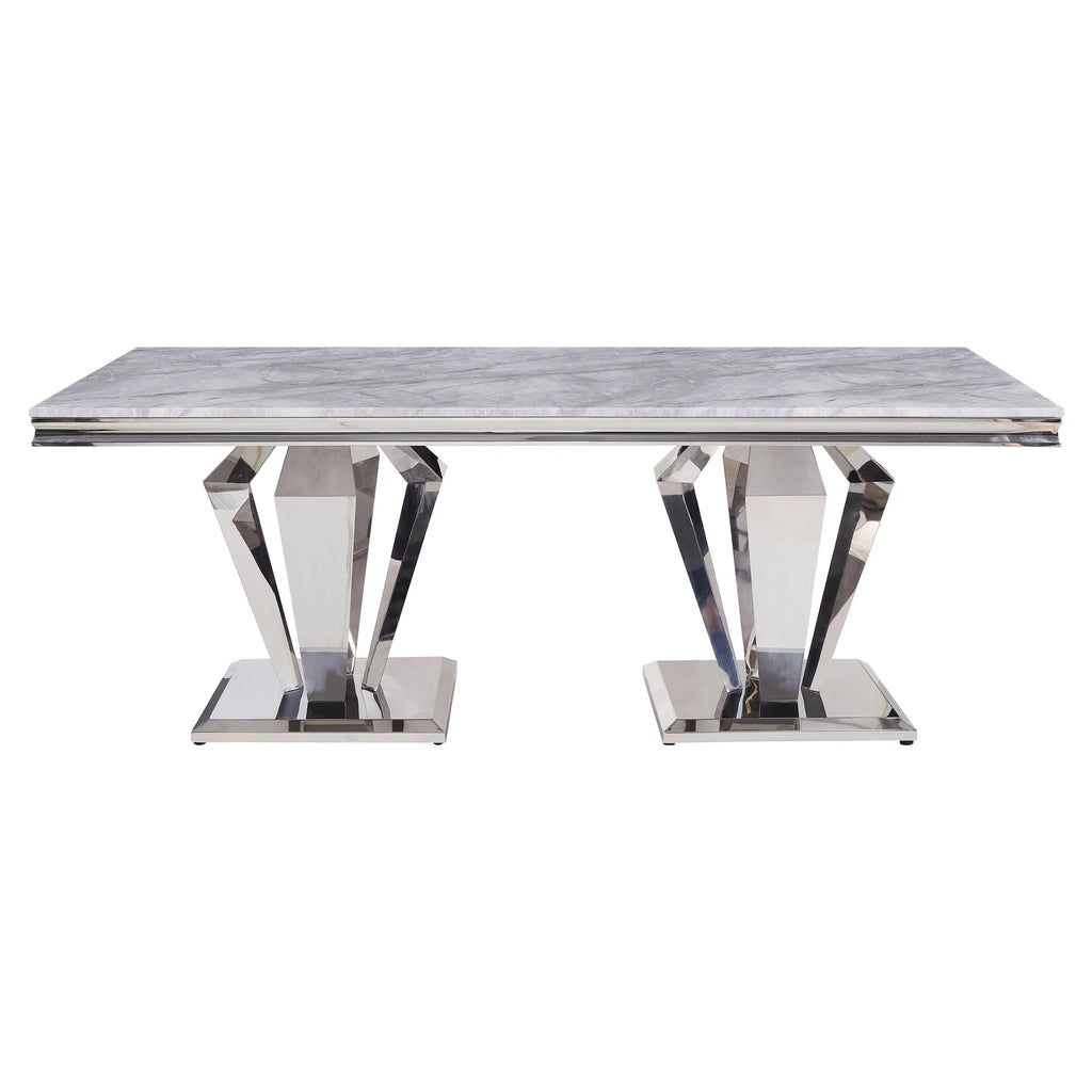 Light Gray Mirrored Silver Dining Table Q437028