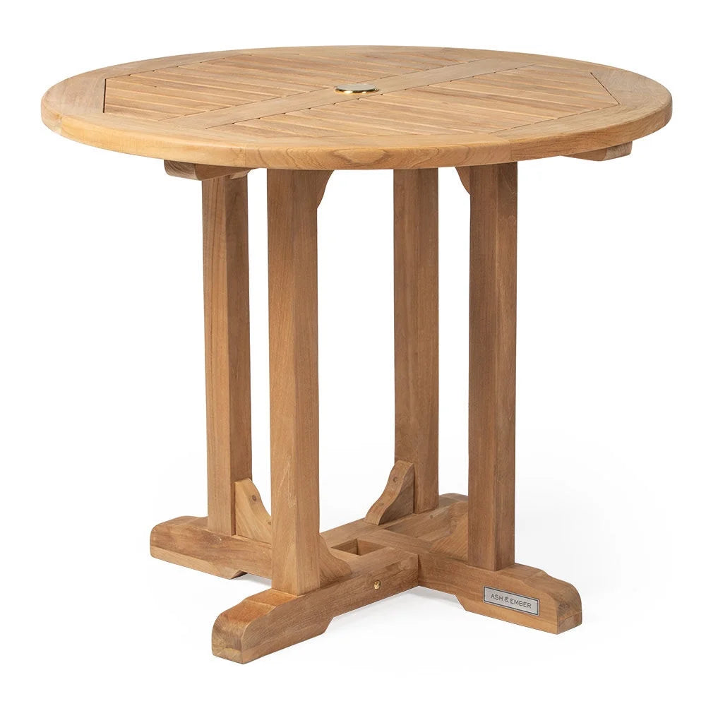 Grade A Teak 35" Round Solid Wood Dining Table with Umbrella Hole S70477