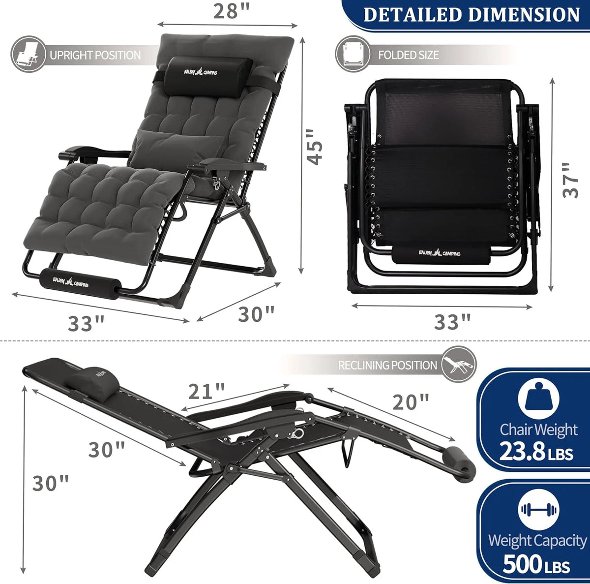 Oversized Zero Gravity Chair Set of 2 Dark Gray V6423