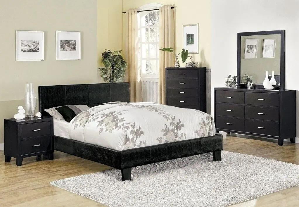 Black Solid Wood Queen Bedroom Set 5pcs S11401