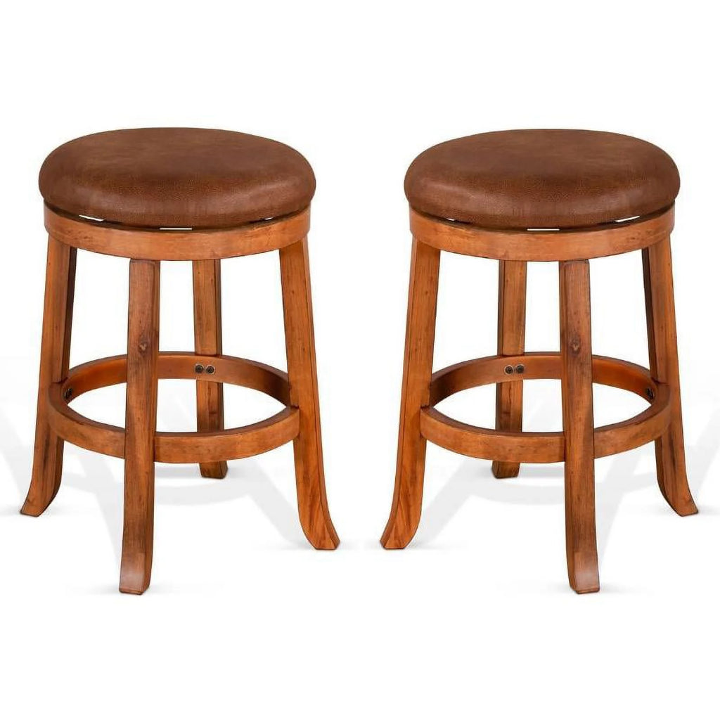 24" Mahogany Wood Backless Swivel Stool Set of 2 Y479903