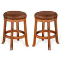 24" Mahogany Wood Backless Swivel Stool Set of 2 Y479903