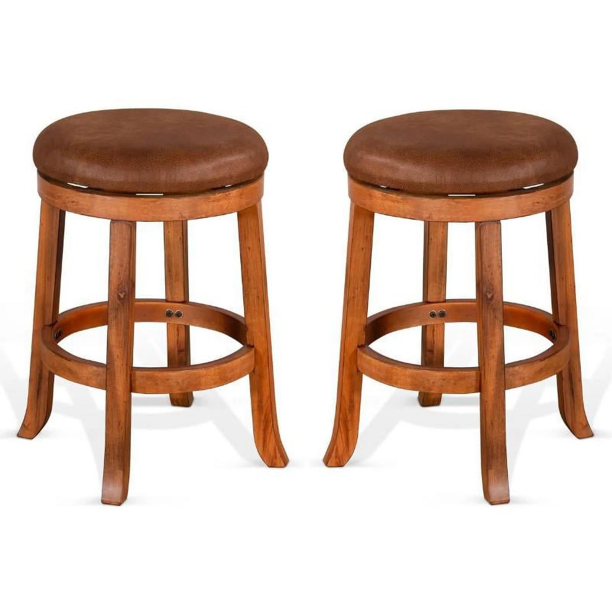 24" Mahogany Wood Backless Swivel Stool Set of 2 Y479903