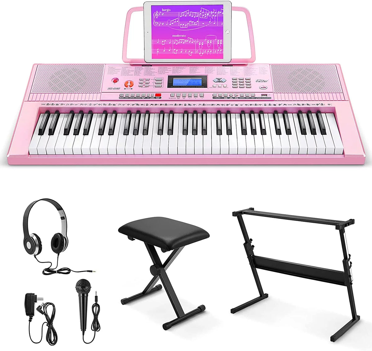 Pink 61 Keys Digital Piano with Stand Bench P56337