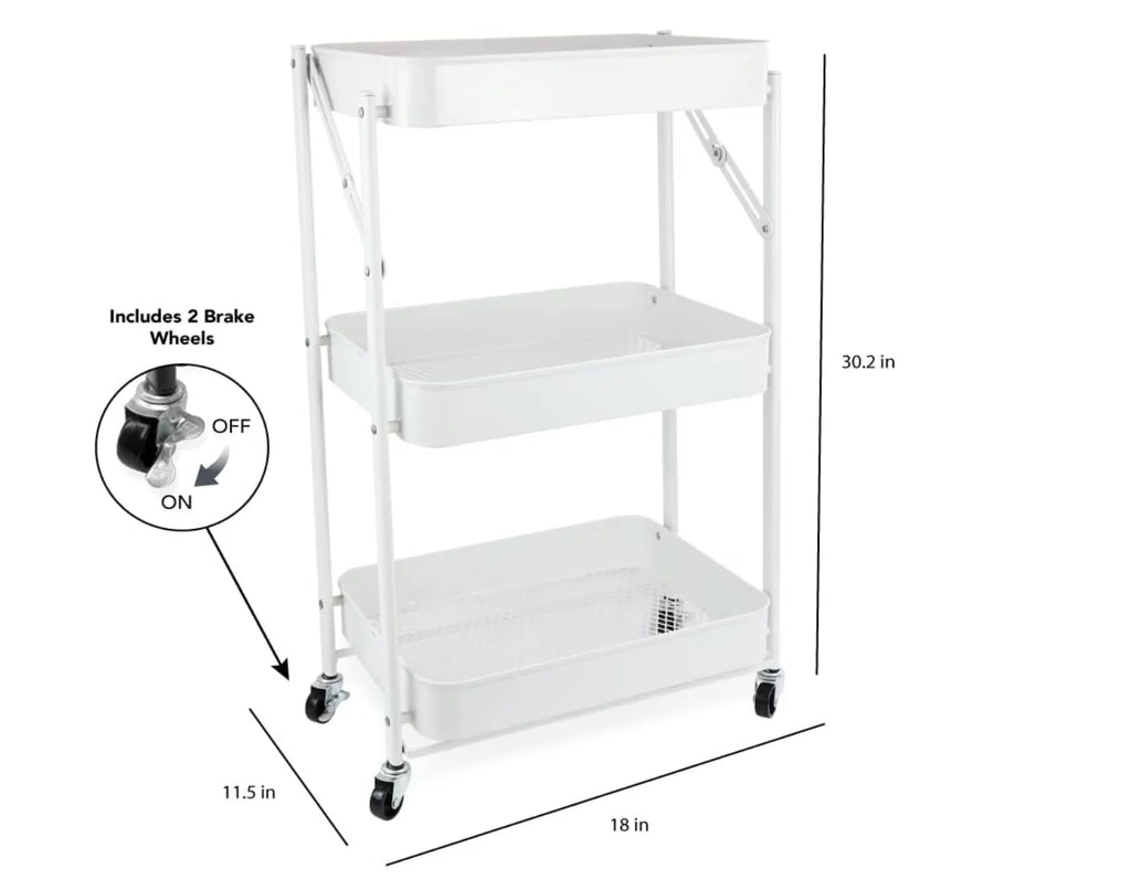 3 Tier Rolling Metal Utility Cart with Wheels, White M14853