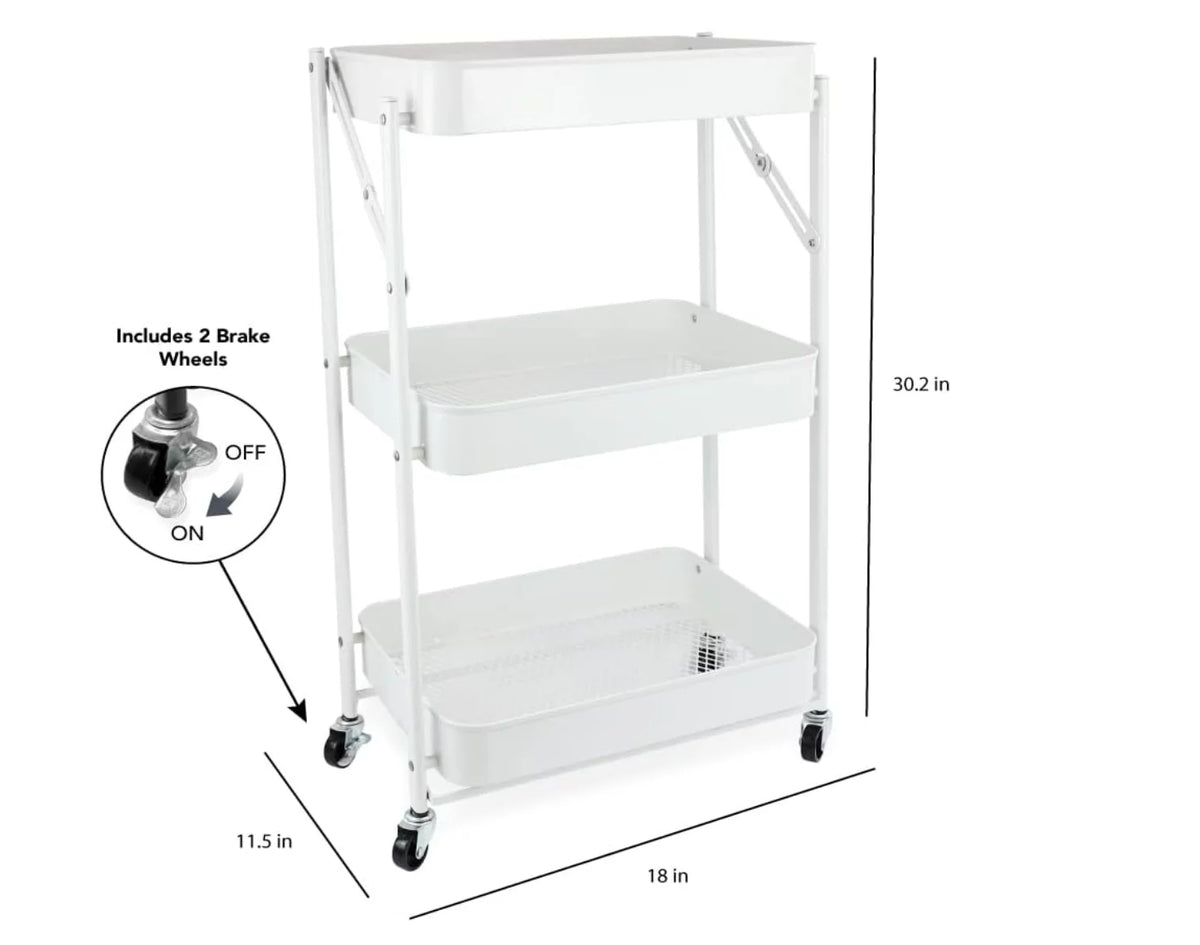 3 Tier Rolling Metal Utility Cart with Wheels, White M14853