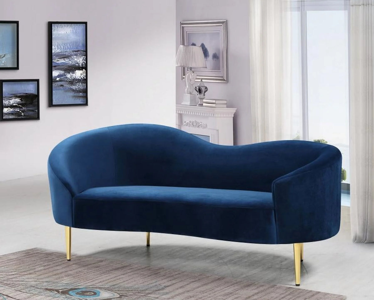 Navy Velvet 2Pcs Sofa & Loveseat Set Y922509