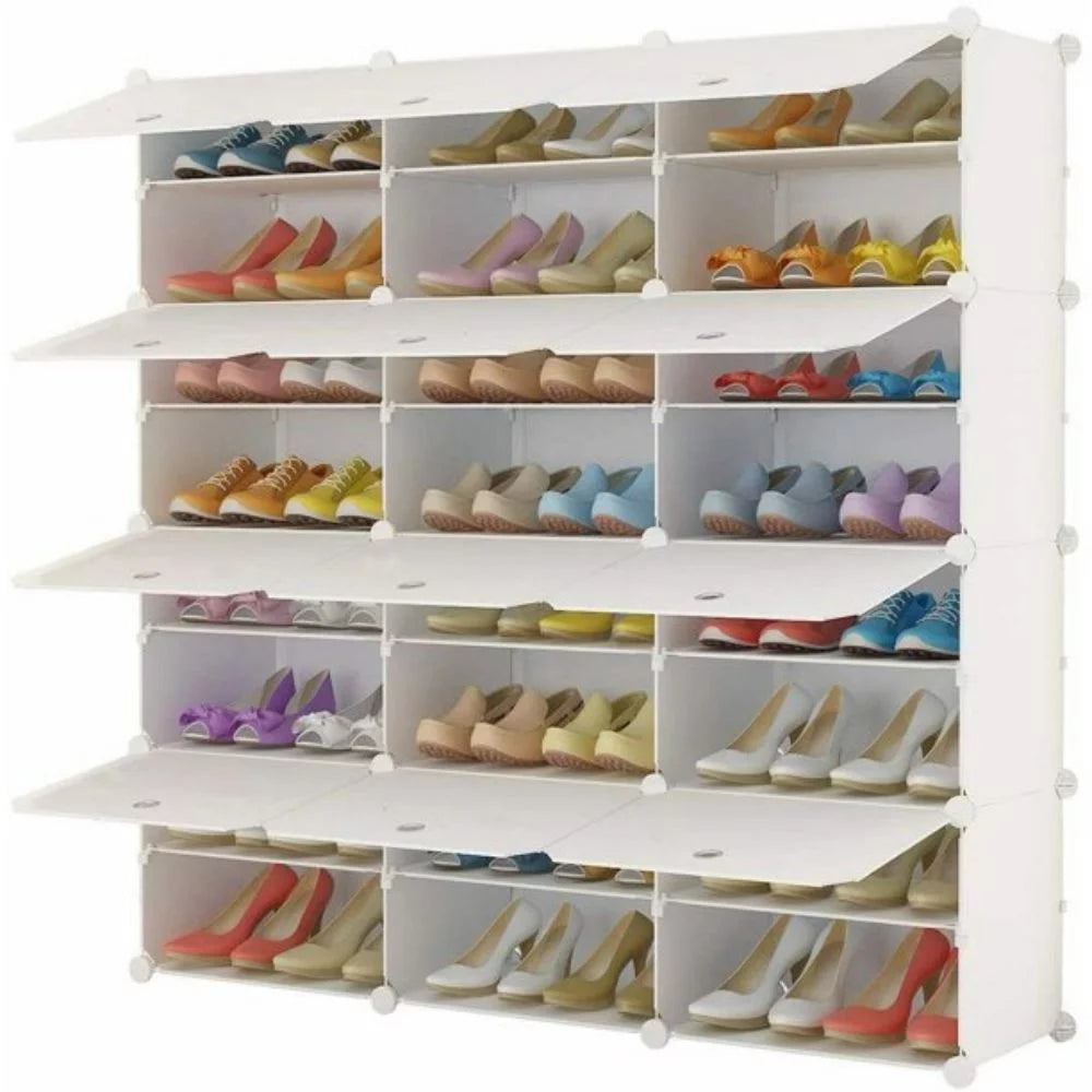 12 Cubes Stackable Shoe Storage Cabinet 8 Tiers White K32778