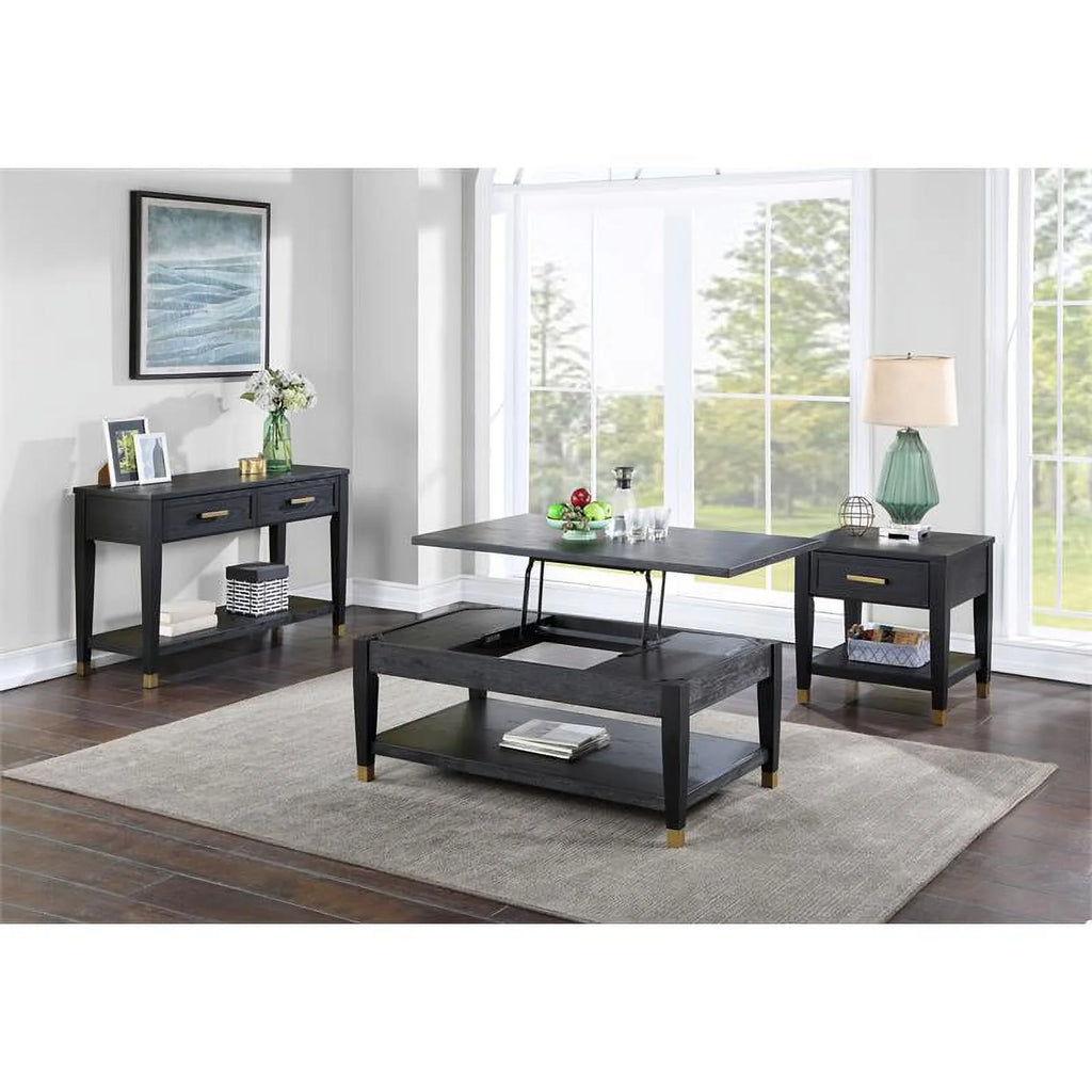 Rubbed Charcoal Wood 1-drawer End Table V26340