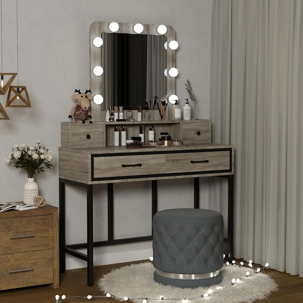Grey Makeup Vanity Table with 4 Drawers Y560