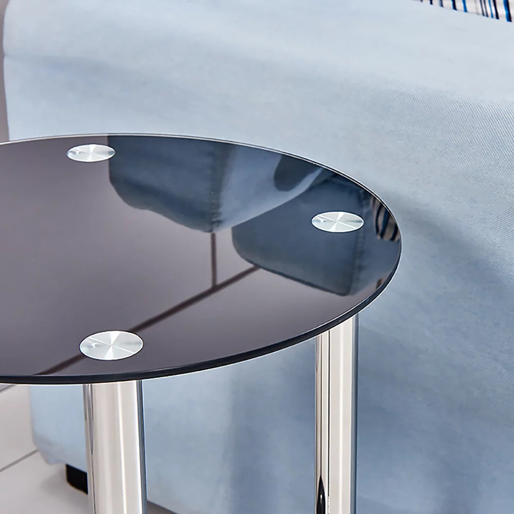2-Tier Glass Top Chrome Finish Round End Table E8808
