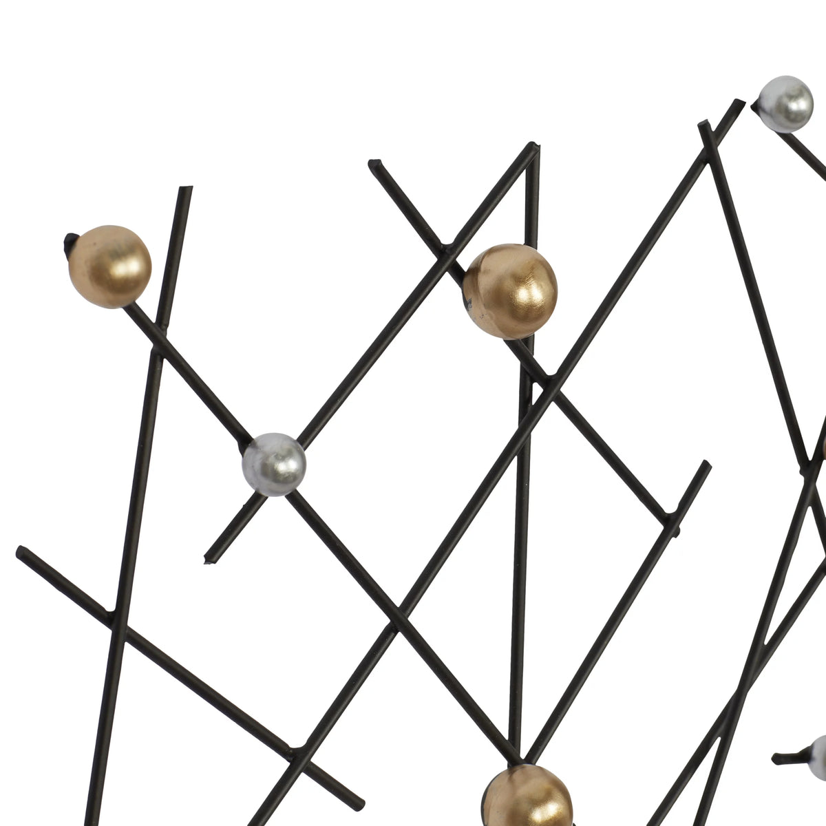 Black Metal Hanging Wall Art Décor with Silver and Bronze Beads 24"W x 24"H R625