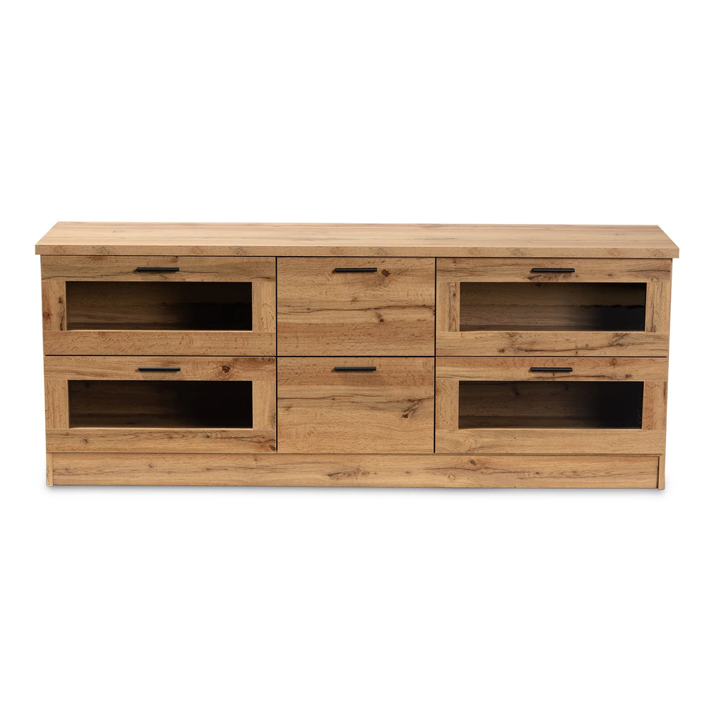 Oak Brown Finished Wood 2-Drawer TV Stand C570