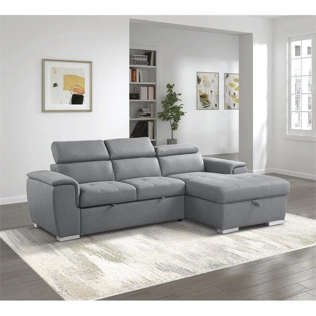 Gray 2-Piece Fabric Sectional with Pull-Out Bed N3457