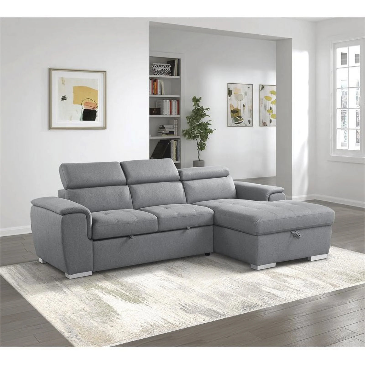 Gray 2-Piece Fabric Sectional with Pull-Out Bed N3457