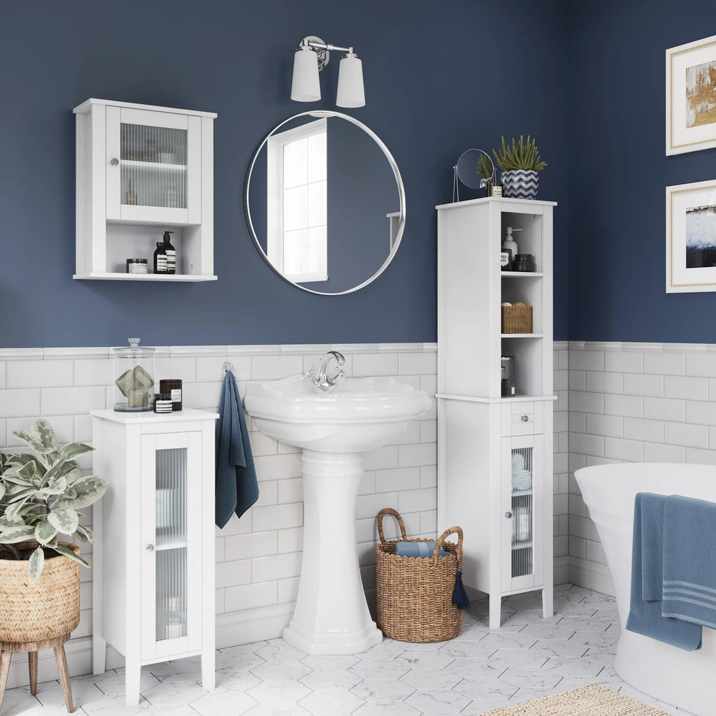 Slim Tall White Wood Cabinet W392