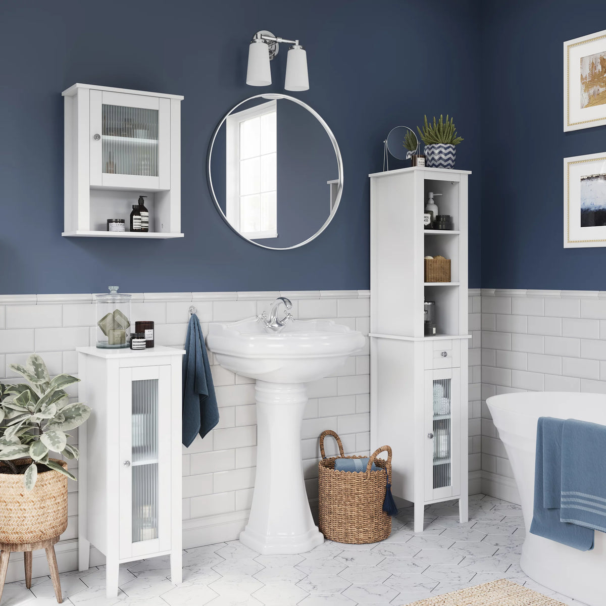 Slim Tall White Wood Cabinet W392