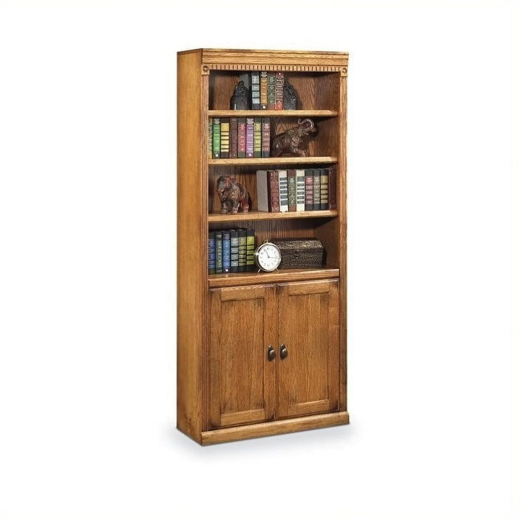 Brown Wood Bookcase with Lower Doors J7386